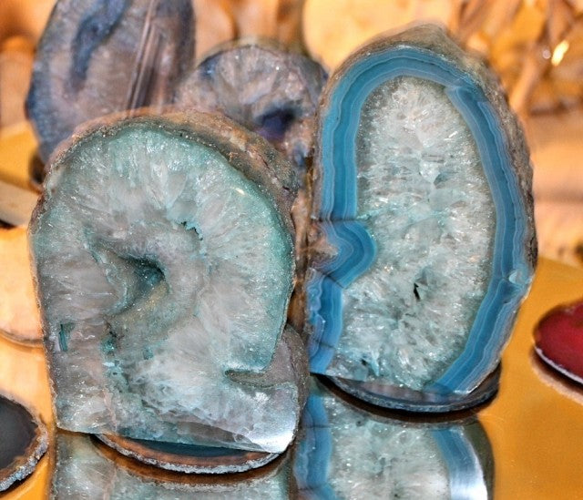 Dekorativ Turkis Large Agat Geodelampe, 15 - 16 cm, inkl. trebare m/ledlys og remote control