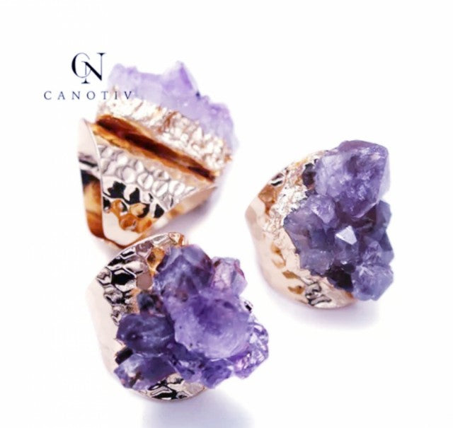 Vakre Druzy Ametyst Cluster Ringer Gold Electroplated, justerbar