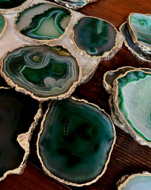 Green Brazilian Agate 24ct Gold Edge, Gilded, Microcrystalline Quartz Premium Coasters (Set of 4)