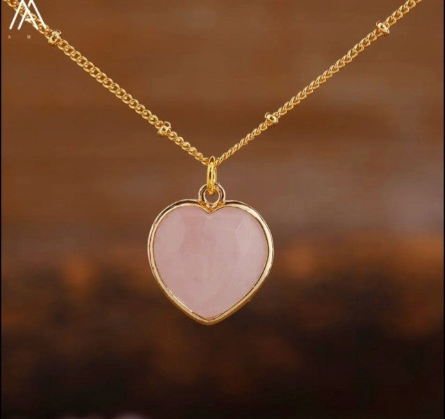 Small Hearts Designkjede 16x16mm - Gold Electroplated - Rose Quartz