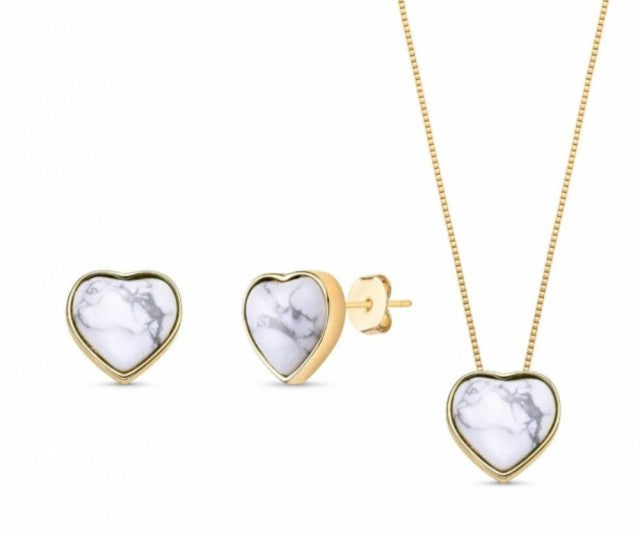 New 2025 Brazil Gem White Howlite Heart Shape 18k Gold Plated Necklace & Earring Set