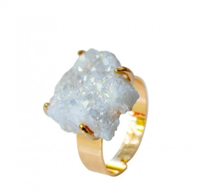 Druzy White Agat Design Ring, justerbar