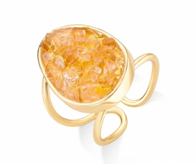 2025 Brazil Gem 18 K Gold Plated Cuff Ring with Natural Citrine Gemstones