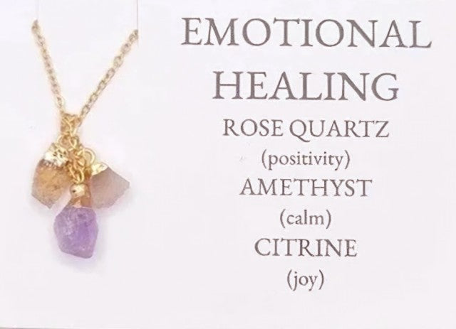 NYTT 3 PACK RAWSTONE KJEDER , EMOTIONAL HEALING ( Rose Quartz, Amethyst, Citrine ) , Gold Electroplated