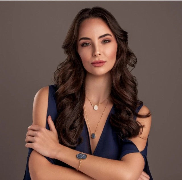 New Brazil Gem Design 2025 / Layered Pendants w/ Natural Ametyst + Citrine Gemstone 18K Gold Plated Necklace