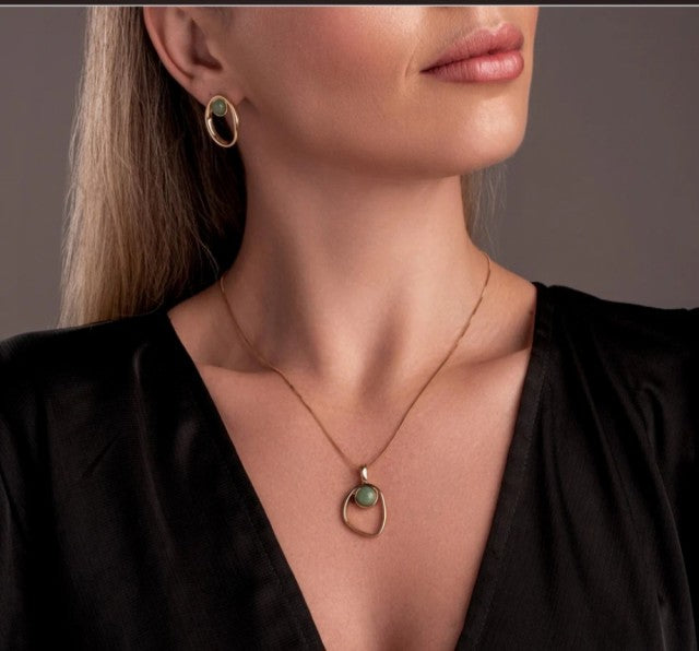 2025 Brazil Gem Elliptical 18K Gold Plated Necklace & Earring Set w/ Round Natural Sky Blue AGATE Gemstones