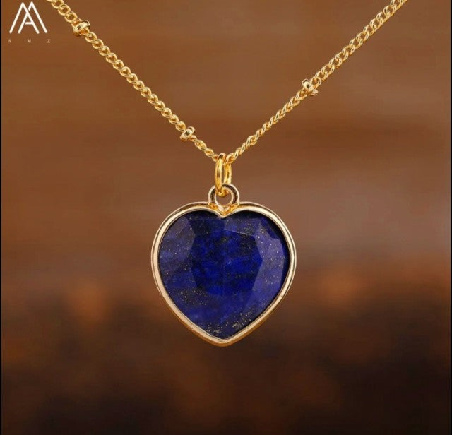 Small Hearts Designkjede 16x16mm - Gold Electroplated - Blue Lapis