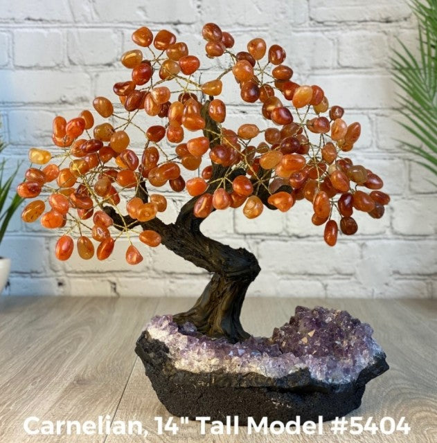 Vakre og eksklusive Feng Shui - Bonsai Lykketrær m/ ekte krystaller og Ametyst Clusterfot, ca. 35cm høy, Karneol, 6kg