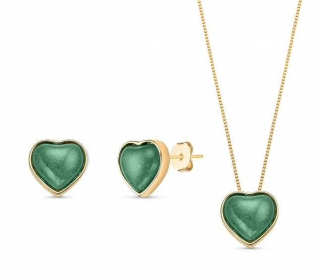 New 2025 Brazil Gem Green Quartz Heart Shape 18k Gold Plated Necklace & Earring Set