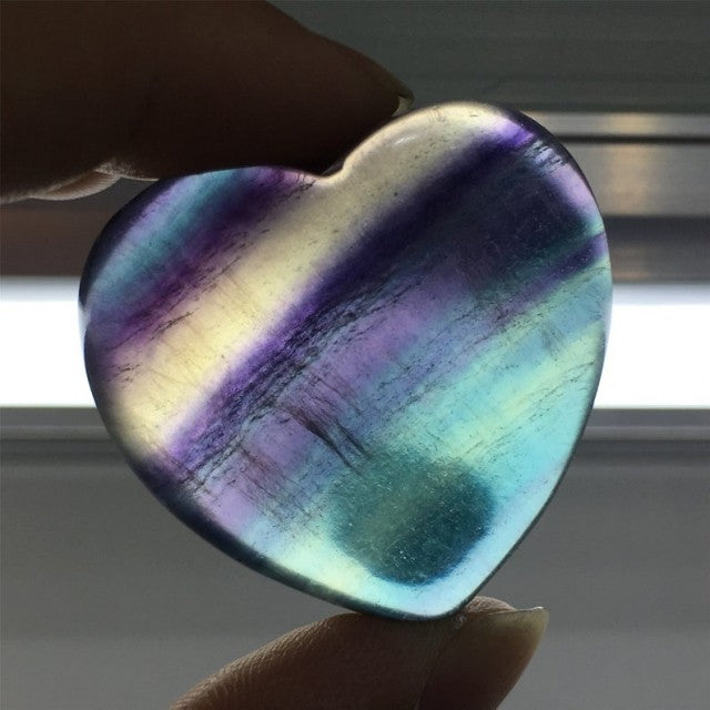 Fluoritt Regnbue Hjertesten , XL 55 x 40 x10mm