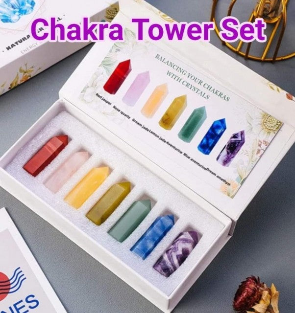 Nytt Mini Chakra Tårnkrystallsett med 7 Tårnkrystaller (4 - 5cm)