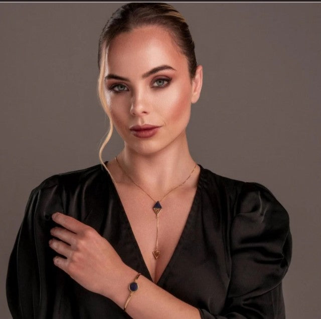 New 2025 Brazil Gem Round Tigers Eye 18K Gold Plated Bangle & Chain Bracelet w/ Natural Gemstones