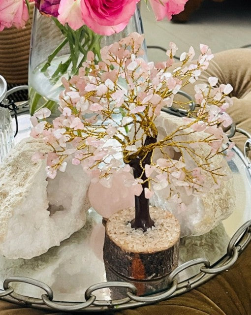 NYHET ! STORE FENG SHUI KRYSTALL LYKKETRE ..., Rosenkvarts 25 - 30CM, 500 Chips Krystaller