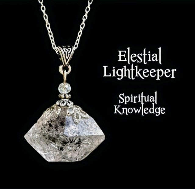 Nye, hÅndlagede Elestial Lightkeeper ( Spiritual Knowledge ) RÅkrystall Anheng m/kjede, Silverplated..