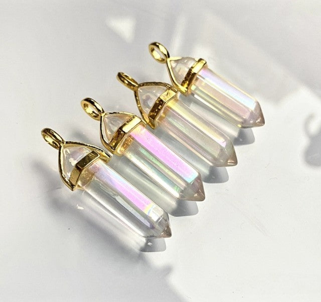 Supervakkert Aura Quartz kjede m/ spissanheng, Goldplated