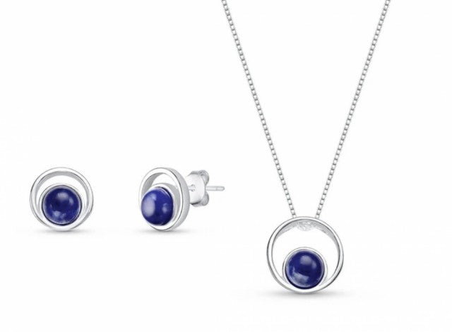 2025 Brazil Gem 925s Sterling Silver Cradled Necklace & Earring Set w/ Natural Blue Sodalite Gemstone