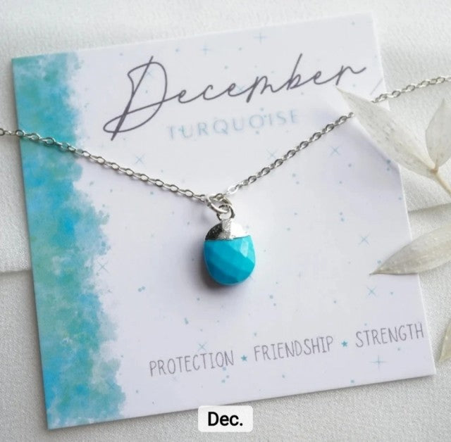 Nytt OVAL Birthstone Designkjede, Gold Electroplated, Desember - Turquise, 8x14mm