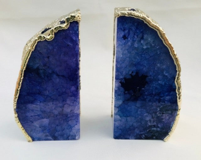 Agat BlÅ Bokstøtter Gold Electroplated ( par )