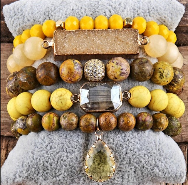 Nye, fleksible 5 rader armbÅnd med druzy Agat sten, Design 1 ( 9 modeller )