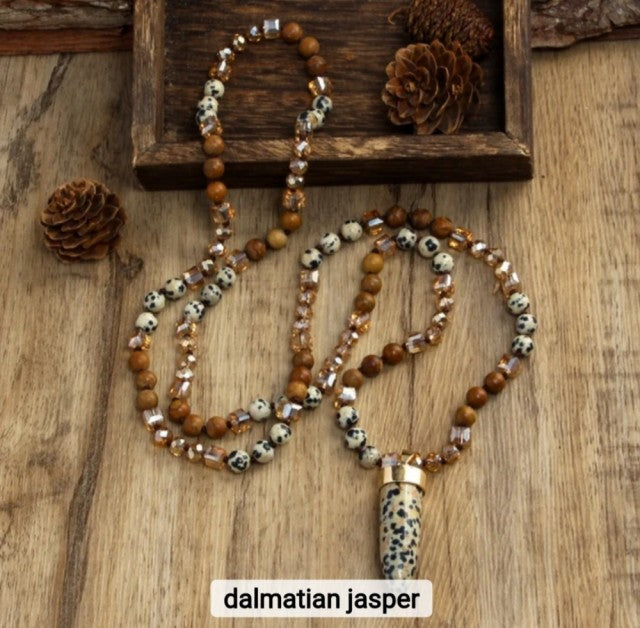 Nye 2025 Bohemian Style Dalmatiner Jasper & Decor Triple Row - Single Langt Kjede m/Point Anheng