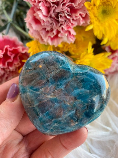 Vakkert og stort XL BlÅ Apatit Hjertesten, 70x50mm
