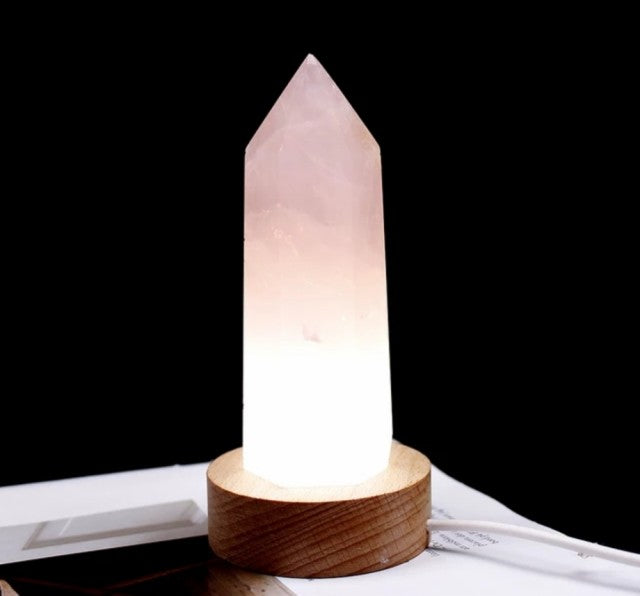 Ny, lekker TÅrnkrystall Lampe med ledlysbase i Rosenkvarts