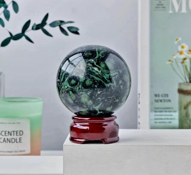 Sjeldne og vakre Green PEACOCK 60 - 70mm Sphere ( Krystallkule )