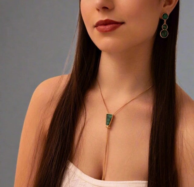 New 2025 Brazil Gem Faceted Smaragd Pendant 18K Gold Plated Lariat Necklace