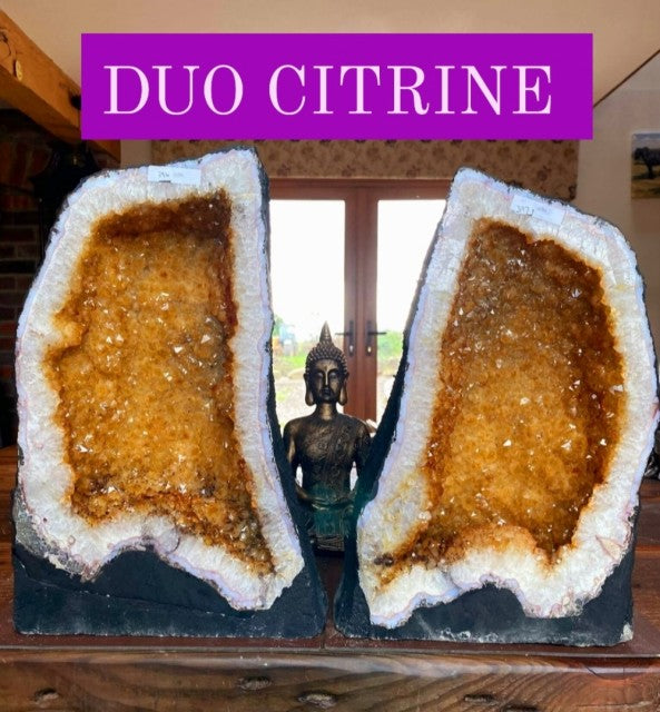 DUO OFFER / Citrine Geode PAIR 34kg - 396 & 397 Crystal Cluster Druzy Premium Grade 17kg each H39xW26xD18cm