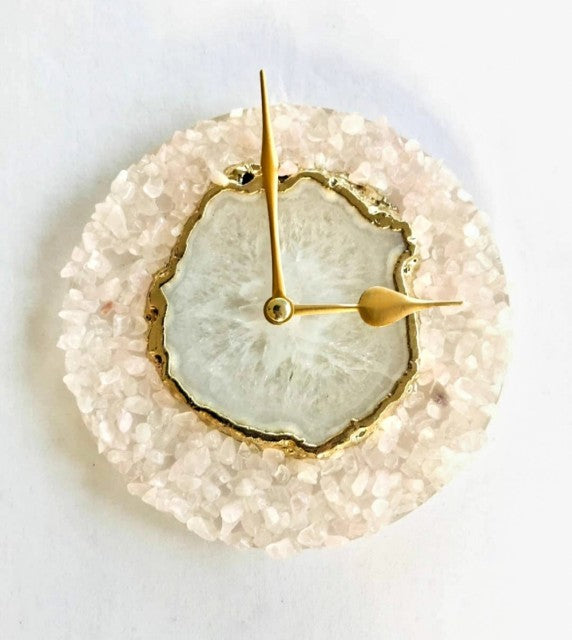 Vakker hÅndlaget Agat klokke med Rosenkvarts og gulldecor, 15cm