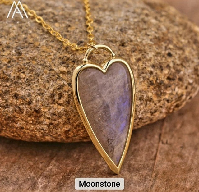 Long Hearts Designkjede 37x19mm - Gold Electroplated - Moonstone