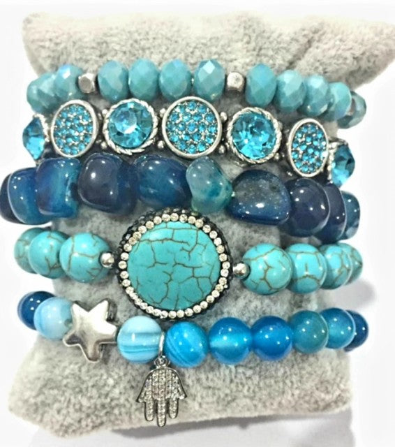 Nye, fleksible 5 rader armbÅnd med druzy Agat sten, Design 2 ( 6 modeller )