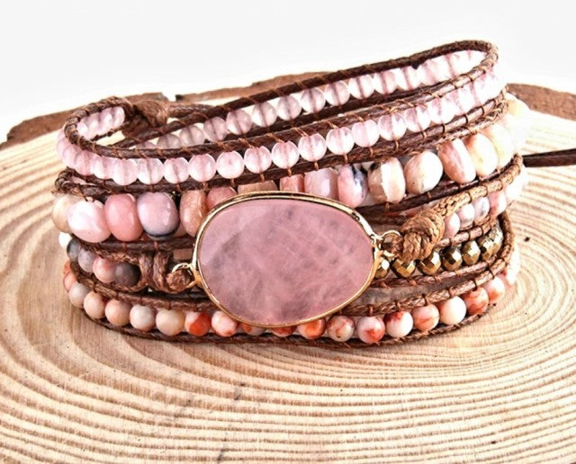 NYHET 2025 ! BOHO WRAP BRACELET 5 rader armbÅnd med Rosenkvarts