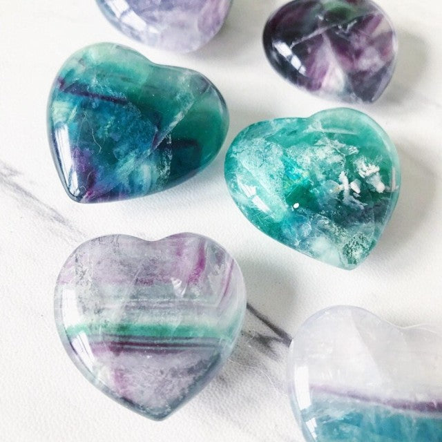 Fluoritt Regnbue Puff Heart Hjertesten, AA Kvalitet Mini 35 x 35mm