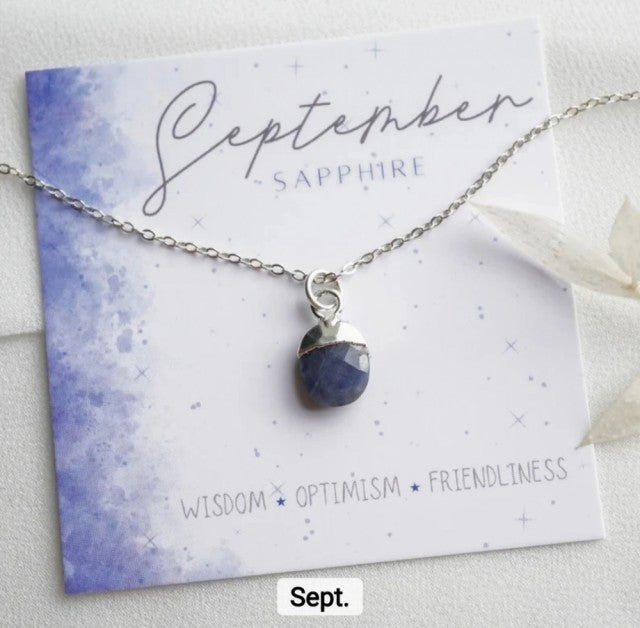 Nytt OVAL Birthstone Designkjede, Gold Electroplated, September - Sapphire, 8x14mm