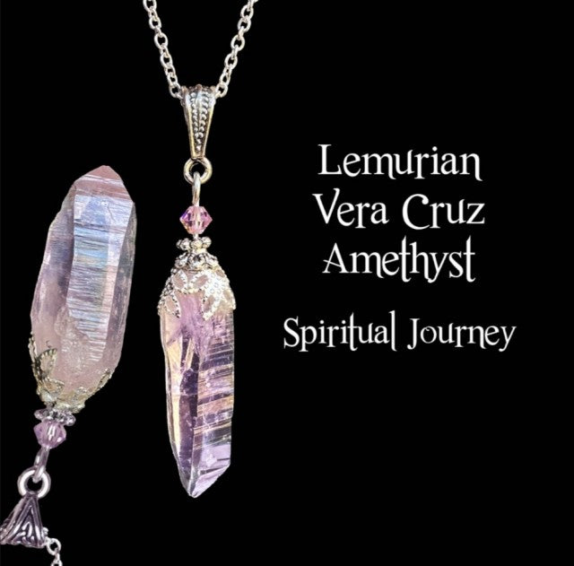 Vakre, nye hÅndlagede Lemurian Vera Cruz Ametyst kjeder med rÅkrystall anheng