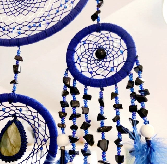 HÅndlaget, vakker Labradorite "Tree of Life" Drømmefanger m/ledlys og batteribox, 16x65cm