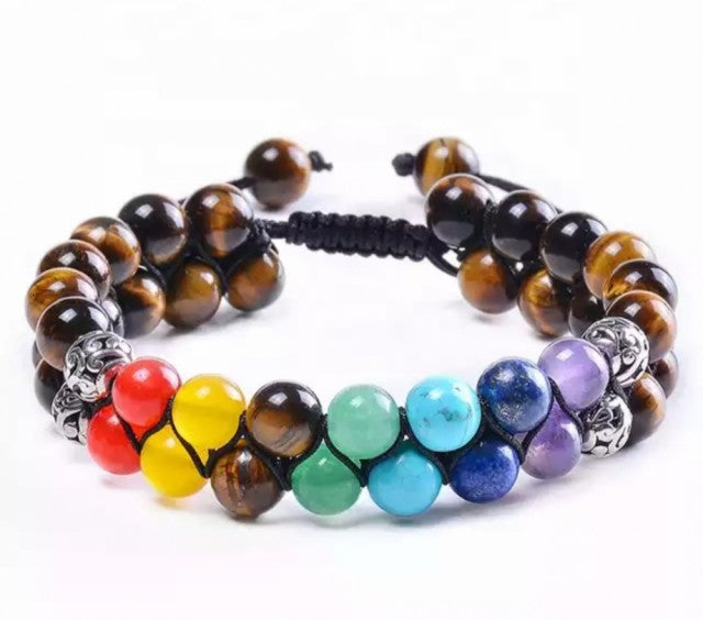 Nye Merkaba Chakra armbÅnd med Tigerøye,2 rader justerbar, 8mm kuler