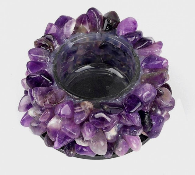 Ametyst Quartz krystall Telysdekorasjon m/innvendig glass til telys , ca. 10cm