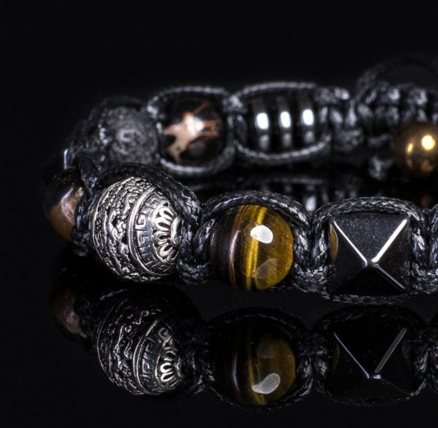 Trendy og Exclusivt Shambhala ArmbÅnd, Silver DRAGON med Tigerøye / Turmaline Stones , unisex og justerbare