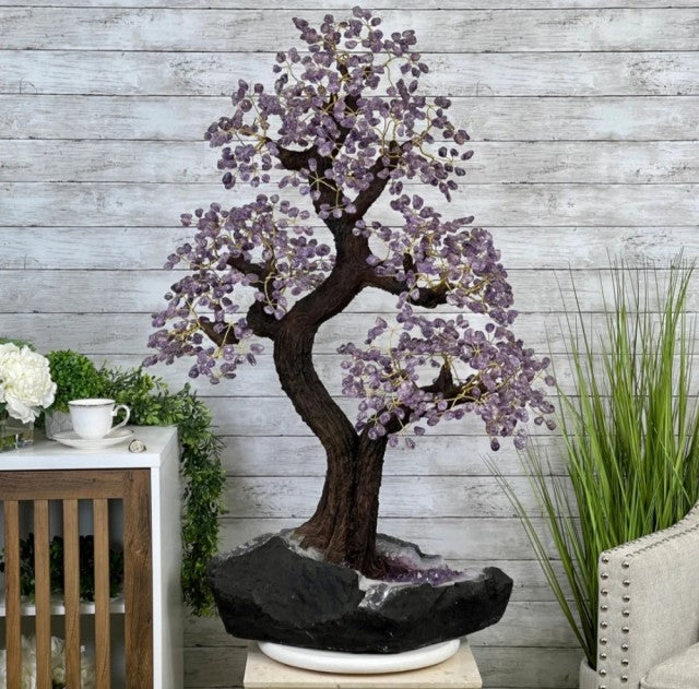 43" Tall Special Amethyst Gemstone Tree w/ Amethyst base, 1140 Gems, ca. 112cm - 60kg Handmade Model #5440AM-001