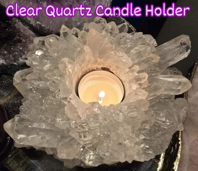 Large Brazilian Clear Quartz Cluster Candle Holder, 980gram