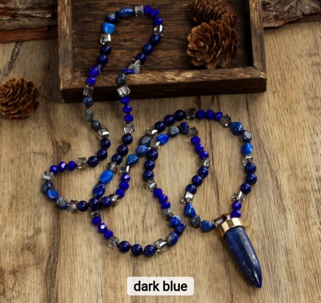 Nye 2025 Bohemian Style Blue Lapis - Sodalite & Decor Langt Kjede m/Point Anheng
