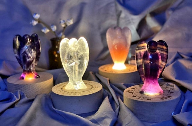 CRYSTAL ANGEL STONE LAMP, 100 - 120mm