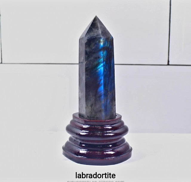 Large Labradorite Quartz Chevron Quartz TÅrnkrystall m/trebase, 10x3cm