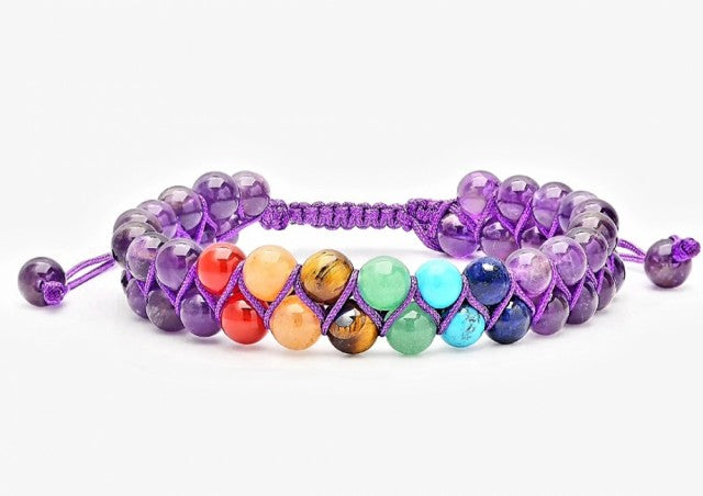 Nye Merkaba Chakra armbÅnd med Ametyst ,2 rader justerbar, 6mm kuler