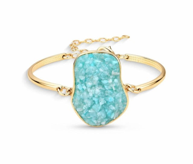 2025 Brazil Gem Freeform 18 Gold Plated Bracelet w/ Natural Amazonite Gemstone