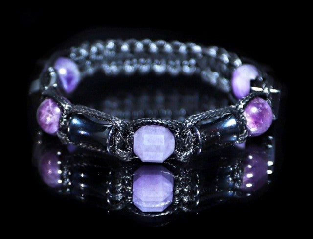 Trendy og Exclusivt Shambhala ArmbÅnd , Ametyst og Hematitt , unisex og justerbare