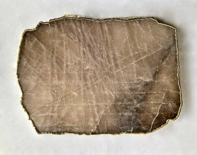 Vakker, hÅndlaget XL ( 28x18cm ) Smokey Grey Agat Coaster decorskive med gullbelagt kant fra India