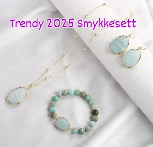 Nye 2025 Design Smykkesett ( Kjede, armbÅnd, øredobber ), Amazonite